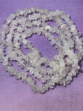 Natural Clear Quartz Crystal Necklace Chip Nugget Endless Bead Strand 34” Boho